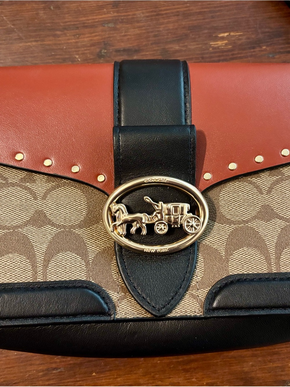 Coach Two-Tone Signature Canvas Crossbody in Brown, Black & Tan. - Picture 4 of 5